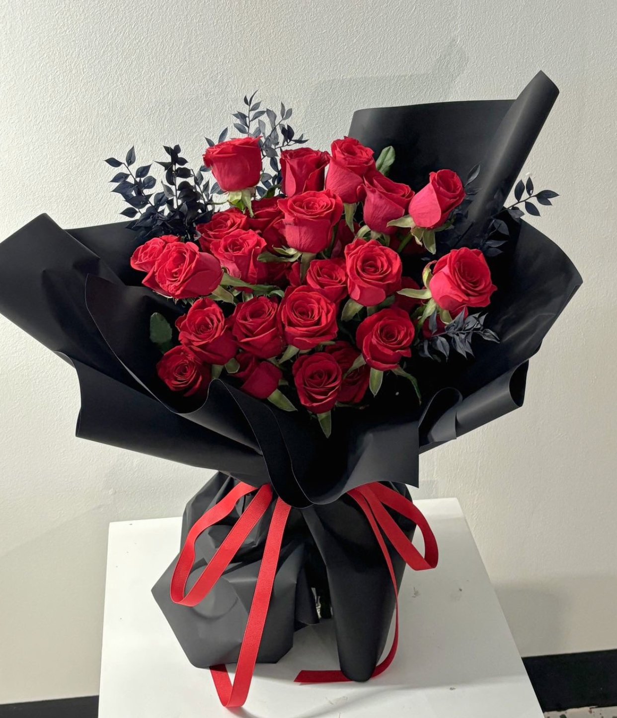 Midnight Romance Two Dozen Rose Wrapped Bouquet - NYC Bouquet Delivery