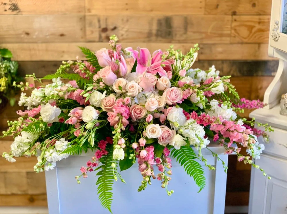 Always Adored - Casket Spray Pink Flowers - NYC Bouquet Delivery