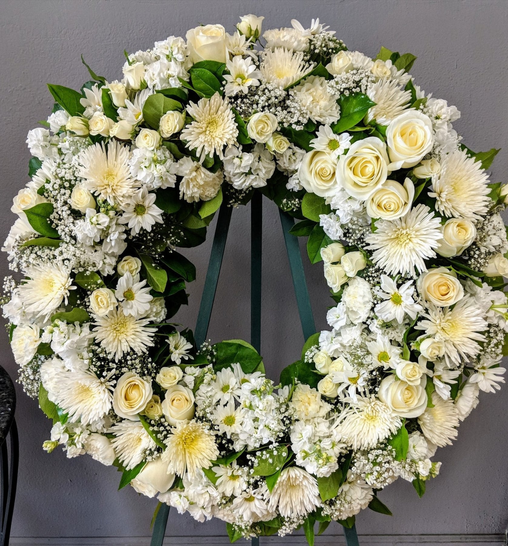 Elegant Blessings - Funeral Wreath White Flowers - NYC Bouquet Delivery