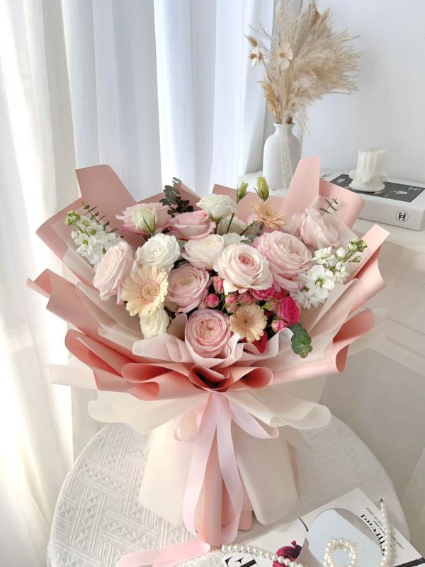 Rosy Glow Bouquet – Pink Roses and Gerbera Daisies - NYC Bouquet Delivery